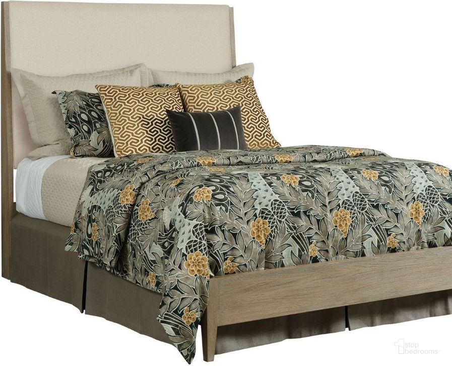 The appearance of Symmetry Sand Incline Queen Upholstered Panel Bed With Low Footboard designed by Kincaid in the transitional interior design. This beige piece of furniture  was selected by 1StopBedrooms from Symmetry Collection to add a touch of cosiness and style into your home. Sku: 939-319P. Bed Type: Panel Bed. Material: Wood. Product Type: Panel Bed. Bed Size: Queen.