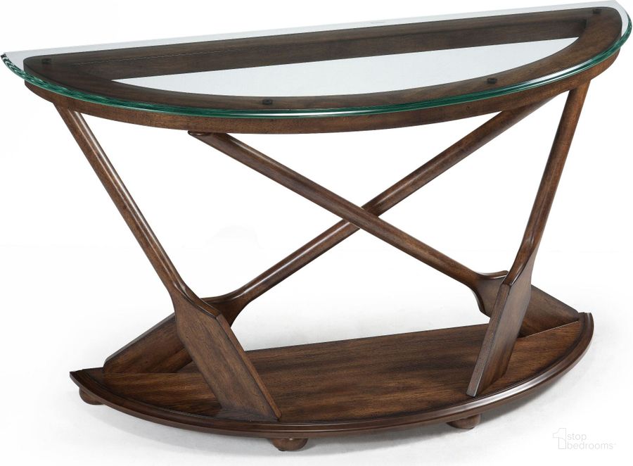 The appearance of Beaufort Demilune Sofa Table designed by Magnussen in the traditional interior design. This brown piece of furniture  was selected by 1StopBedrooms from Beaufort Collection to add a touch of cosiness and style into your home. Sku: T2214-75T;T2214-75B. Material: Glass. Product Type: Sofa Table. Table Top Shape: D Shape. Image1