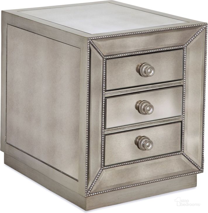 The appearance of Murano Antique Mirrored Chairside Chest designed by Bassett Mirror Company in the modern / contemporary interior design. This gray piece of furniture  was selected by 1StopBedrooms from Chairs Collection to add a touch of cosiness and style into your home. Sku: T2624-203EC. Table Top Shape: Square. Material: Wood. Product Type: Chairside Table.