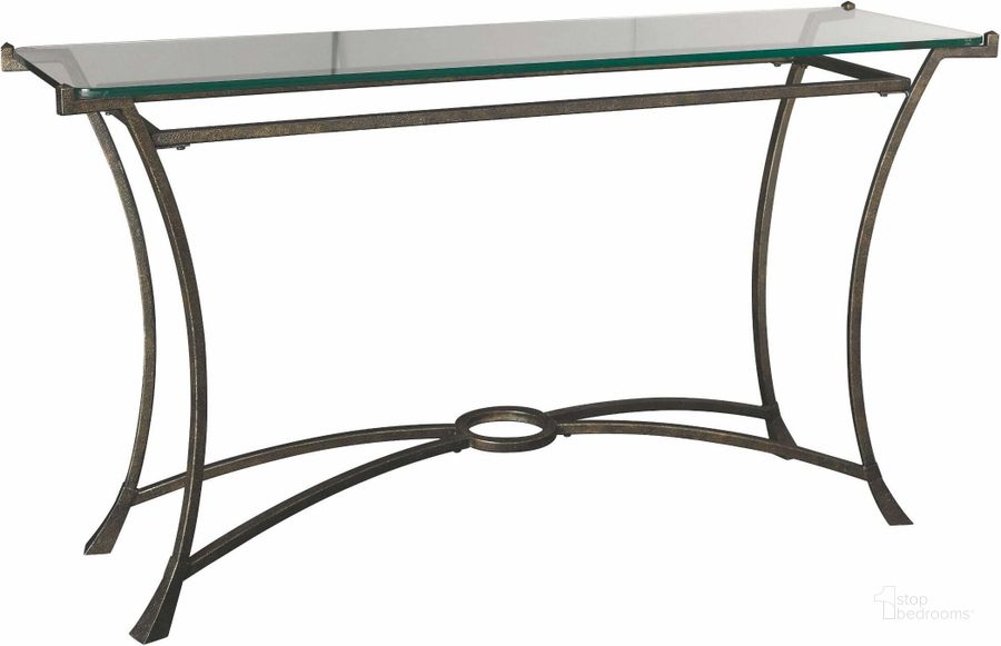 The appearance of Sutton Dark Burnished Steel Sofa Table designed by Hammary in the transitional interior design. This silver piece of furniture  was selected by 1StopBedrooms from Sutton Collection to add a touch of cosiness and style into your home. Sku: T30026-T3002689-00B;T30026-T3002689-00T. Material: Metal. Product Type: Sofa Table. Table Top Shape: Rectangular. Image1