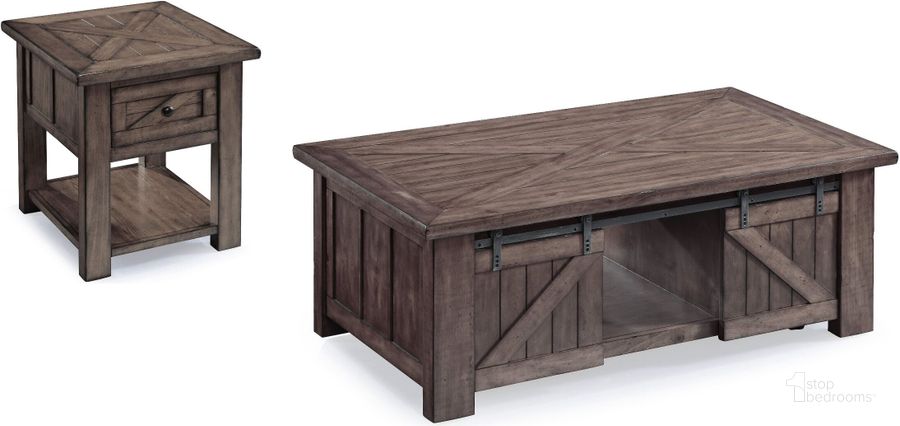 The appearance of Garrett Weathered Charcoal Wood Occasional Table Set designed by Magnussen in the transitional interior design. This brown piece of furniture  was selected by 1StopBedrooms from Garrett Collection to add a touch of cosiness and style into your home. Sku: T3778-50;T3778-03. Material: Wood. Product Type: Occasional Table Set. Table Top Shape: Rectangular. Image1