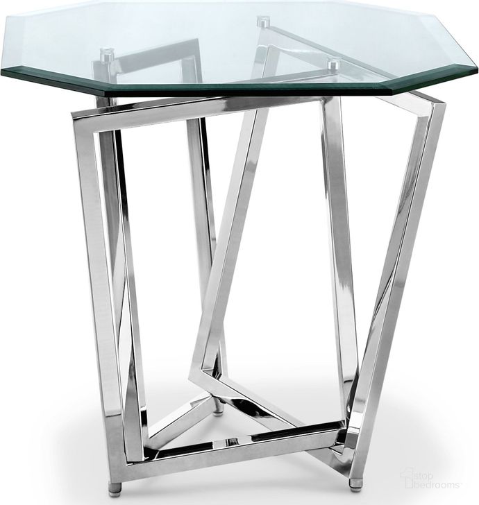 The appearance of Lenox Square Nickel Octagonal End Table designed by Magnussen in the modern / contemporary interior design. This chrome piece of furniture  was selected by 1StopBedrooms from Lenox Collection to add a touch of cosiness and style into your home. Sku: T3790-09T;T3790-09B. Material: Glass. Product Type: End Table. Image1