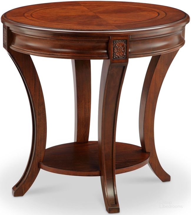 The appearance of Winslet Cherry Oval End Table designed by Magnussen in the modern / contemporary interior design. This brown piece of furniture  was selected by 1StopBedrooms from Winslet Collection to add a touch of cosiness and style into your home. Sku: T4115-07. Table Top Shape: Oval. Material: Wood. Product Type: End Table. Image1