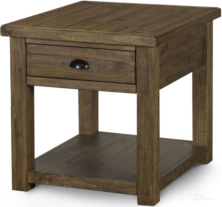 The appearance of Stratton Warm Nutmeg Rectangular End Table designed by Magnussen in the transitional interior design. This brown piece of furniture  was selected by 1StopBedrooms from Stratton Collection to add a touch of cosiness and style into your home. Sku: T4481-03. Material: Wood. Product Type: End Table. Table Top Shape: Rectangular. Image1