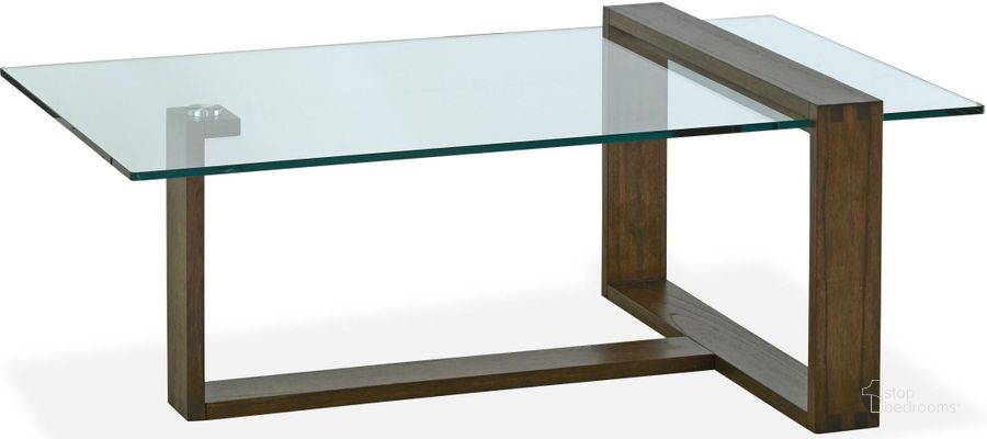 The appearance of Bristow Acorn Glass Rectangular Cocktail Table designed by Magnussen in the modern / contemporary interior design. This brown piece of furniture  was selected by 1StopBedrooms from Bristow Collection to add a touch of cosiness and style into your home. Sku: T4527-43T;T4527-43B. Material: Wood. Product Type: Cocktail Table. Image1