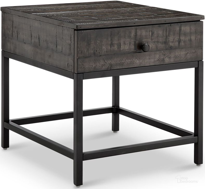 The appearance of Parker Distressed Whiskey Rectangular End Table designed by Magnussen in the modern / contemporary interior design. This gray piece of furniture  was selected by 1StopBedrooms from Parker Collection to add a touch of cosiness and style into your home. Sku: T4573-03. Material: Wood. Product Type: End Table. Image1