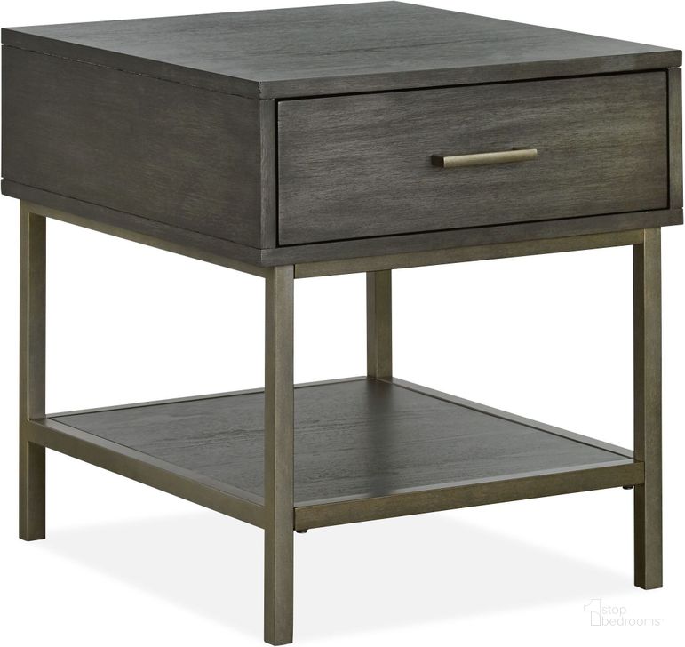The appearance of Fulton Smoke Anthracite Rectangular End Table designed by Magnussen in the modern / contemporary interior design. This gray piece of furniture  was selected by 1StopBedrooms from Fulton Collection to add a touch of cosiness and style into your home. Sku: T4574-03. Material: Wood. Product Type: End Table. Image1