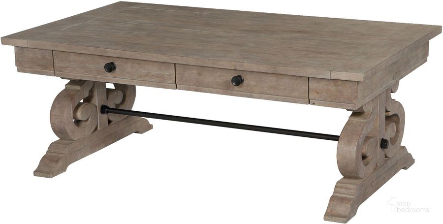 The appearance of Tinley Park Dove Tail Grey Rectangular Cocktail Table designed by Magnussen in the transitional interior design. This gray piece of furniture  was selected by 1StopBedrooms from Tinley Park Collection to add a touch of cosiness and style into your home. Sku: T4646-43. Material: Wood. Product Type: Cocktail Table. Table Top Shape: Rectangular. Image1