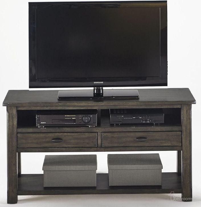 The appearance of Crossroads Smokey Grey Entertainment Console designed by Progressive Furniture in the rustic / southwestern interior design. This gray piece of furniture  was selected by 1StopBedrooms from Crossroads Collection to add a touch of cosiness and style into your home. Sku: T550-60. Material: Wood. Product Type: Entertainment Console. Image1