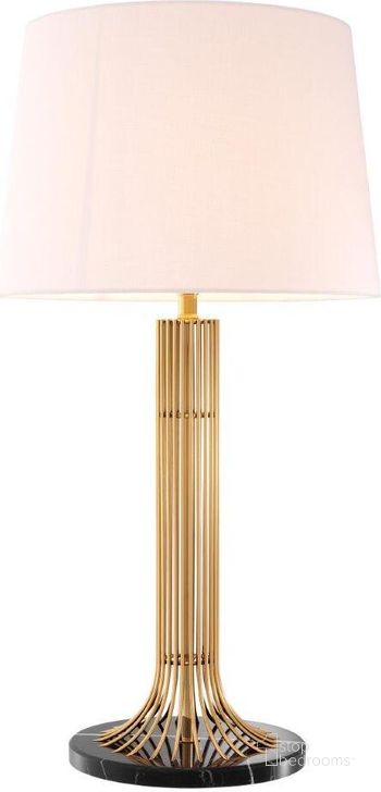 The appearance of Table Lamp Biennale Gold Finish Incl Shade designed by Eichholtz in the modern / contemporary interior design. This gold piece of furniture  was selected by 1StopBedrooms from Biennale Collection to add a touch of cosiness and style into your home. Sku: 113059AUL;113059BUL. Product Type: Table Lamp. Image1