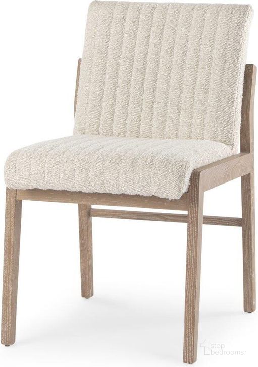 The appearance of Tahoe Cream Boucle Upholstered And Light Brown Wood Armless Dining Chair Set of 2 designed by Mercana in the modern / contemporary interior design. This brown and cream piece of furniture  was selected by 1StopBedrooms from Tahoe Collection to add a touch of cosiness and style into your home. Sku: 69832. Material: Wood. Product Type: Dining Chair. Image1