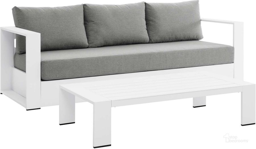 The appearance of Tahoe Outdoor Patio Powder-Coated Aluminum 2-Piece Set In Grey EEI-5750-WHI-GRY designed by Modway in the modern / contemporary interior design. This white and gray piece of furniture  was selected by 1StopBedrooms from Tahoe Collection to add a touch of cosiness and style into your home. Sku: EEI-5750-WHI-GRY. Product Type: Outdoor Set. Material: Foam. Image1