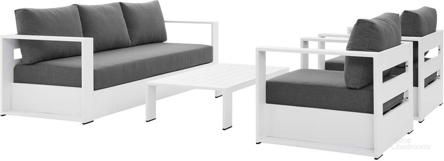 The appearance of Tahoe Outdoor Patio Powder-Coated Aluminum 4-Piece Set In White Charcoal designed by Modway in the modern / contemporary interior design. This white charcoal piece of furniture  was selected by 1StopBedrooms from Tahoe Collection to add a touch of cosiness and style into your home. Sku: EEI-5749-WHI-CHA. Product Type: Outdoor Set. Material: Aluminium. Image1