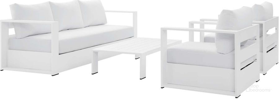 The appearance of Tahoe Outdoor Patio Powder-Coated Aluminum 4-Piece Set In White designed by Modway in the modern / contemporary interior design. This white piece of furniture  was selected by 1StopBedrooms from Tahoe Collection to add a touch of cosiness and style into your home. Sku: EEI-5749-WHI-WHI. Product Type: Outdoor Set. Material: Aluminium. Image1