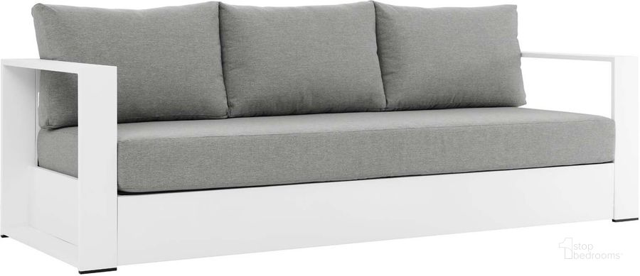 The appearance of Tahoe Outdoor Patio Powder-Coated Aluminum Sofa In White And Grey EEI-5676-WHI-GRY designed by Modway in the modern / contemporary interior design. This gray and white piece of furniture  was selected by 1StopBedrooms from Tahoe Collection to add a touch of cosiness and style into your home. Sku: EEI-5676-WHI-GRY. Product Type: Sofa. Material: Foam. Image1
