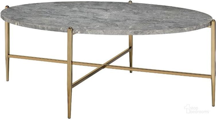 The appearance of Tainte Coffee Table In Faux Marble Top And Champagne designed by ACME in the modern / contemporary interior design. This champagne piece of furniture  was selected by 1StopBedrooms from Tainte Collection to add a touch of cosiness and style into your home. Sku: 83475. Material: Wood. Product Type: Coffee Table. Image1