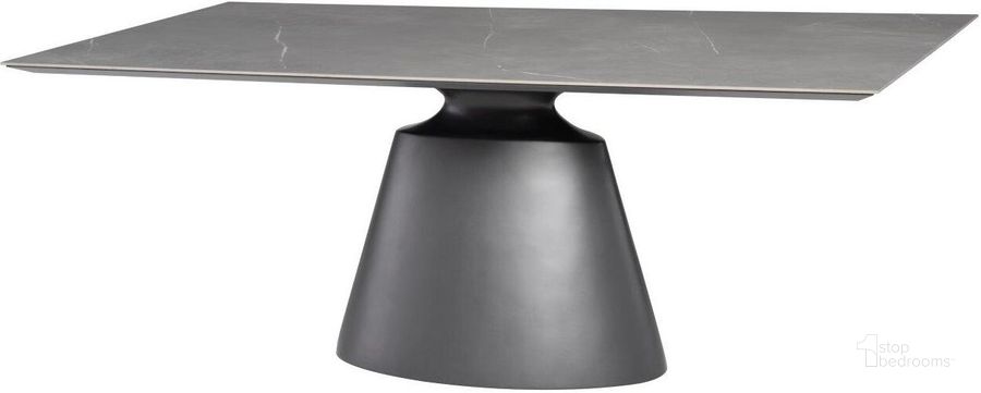 The appearance of Taji Grey Ceramic Dining Table HGNE321 designed by Nuevo in the modern / contemporary interior design. This grey piece of furniture  was selected by 1StopBedrooms from Taji Collection to add a touch of cosiness and style into your home. Sku: HGNE321. Table Base Style: Pedestal. Product Type: Dining Table. Material: Ceramic. Table Top Shape: Rectangular. Size: 40". Image1