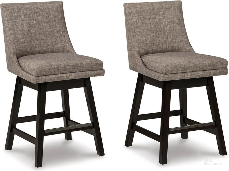 The appearance of Tallenger Light Gray Counter Height Stool Set Of 2 designed by Signature Design by Ashley in the transitional interior design. This light gray piece of furniture  was selected by 1StopBedrooms from Tallenger Collection to add a touch of cosiness and style into your home. Sku: D380-424. Material: Fabric. Product Type: Barstool. Image1