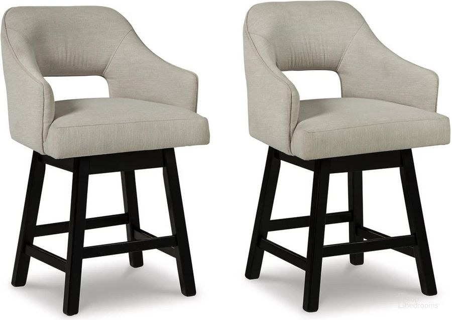 The appearance of Tallenger Linen/Brown Upholstered Swivel Barstool Set of 2 designed by Signature Design by Ashley in the transitional interior design. This linen/brown piece of furniture  was selected by 1StopBedrooms from Tallenger Collection to add a touch of cosiness and style into your home. Sku: D380-724. Material: Fabric. Product Type: Barstool. Image1