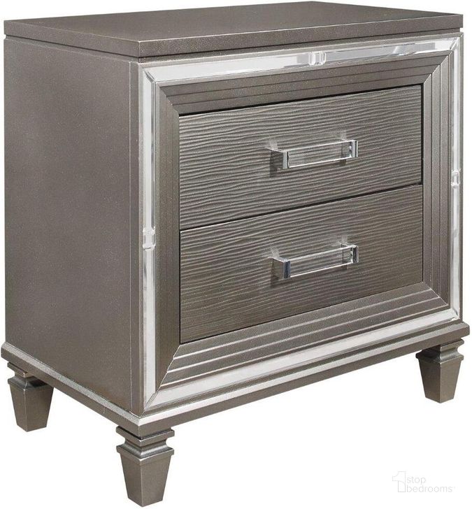 The appearance of Tamsin Silver Gray Metallic Nightstand designed by Homelegance in the transitional interior design. This silver piece of furniture  was selected by 1StopBedrooms from Tamsin Collection to add a touch of cosiness and style into your home. Sku: 1616-4. Material: Wood. Product Type: Nightstand. Image1
