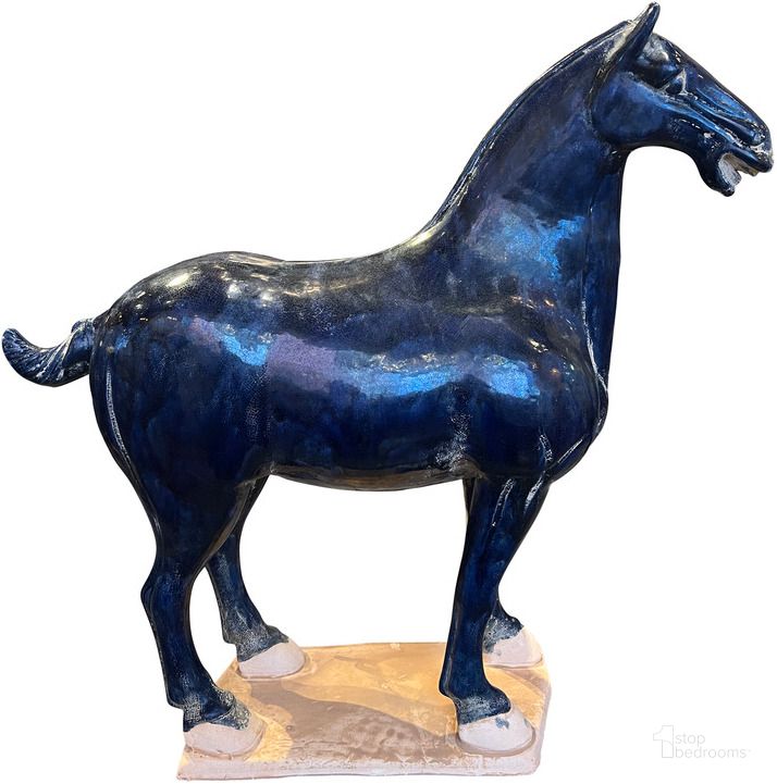 The appearance of Tang Dynasty Large Horse In Blue designed by Currey & Company in the modern / contemporary interior design. This blue piece of furniture  was selected by 1StopBedrooms from Tang Dynasty Collection to add a touch of cosiness and style into your home. Sku: 1200-0781. Material: Ceramic. Product Type: Sculpture. Image1