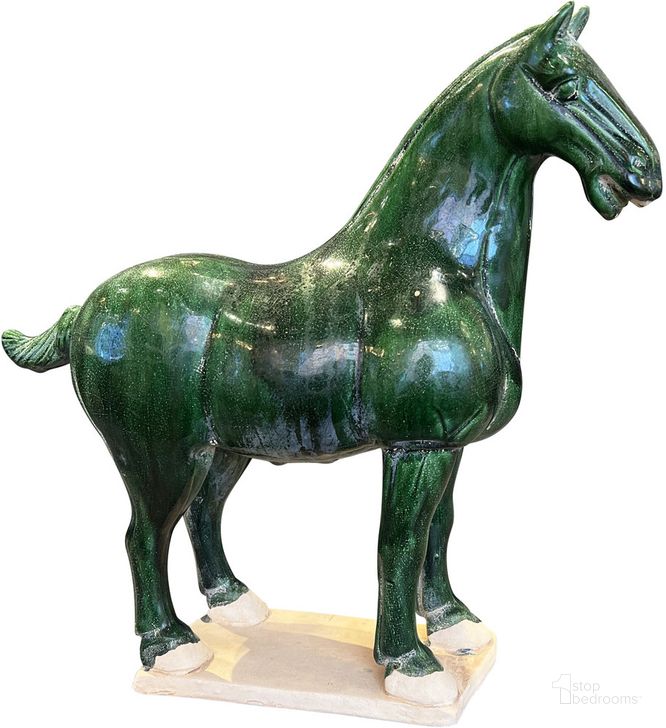 The appearance of Tang Dynasty Medium Horse In Green designed by Currey & Company in the modern / contemporary interior design. This green piece of furniture  was selected by 1StopBedrooms from Tang Dynasty Collection to add a touch of cosiness and style into your home. Sku: 1200-0784. Material: Ceramic. Product Type: Sculpture. Image1