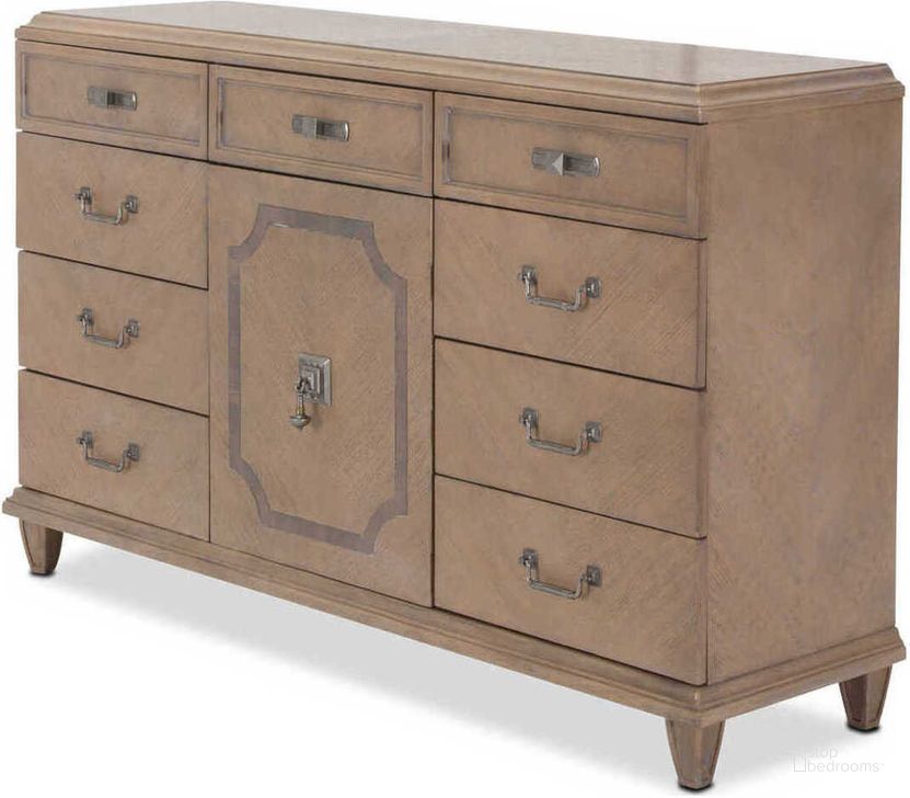 The appearance of Tangier Coast Desert Sand Dresser designed by AICO in the transitional interior design. This desert sand piece of furniture  was selected by 1StopBedrooms from Tangier Coast Collection to add a touch of cosiness and style into your home. Sku: 9080050-100. Product Type: Dresser. Image1