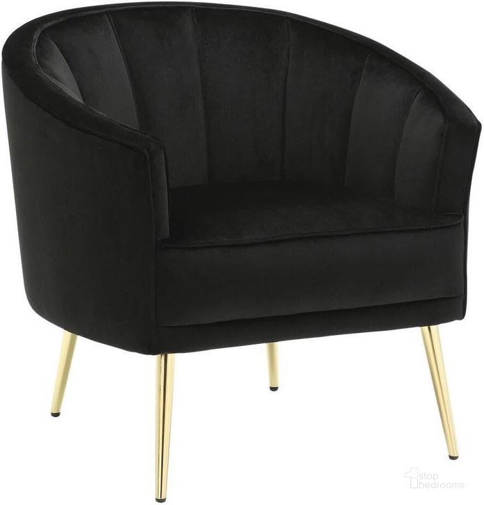 The appearance of Tania Contemporary/Glam Accent Chair In Gold Metal And Black Velvet designed by Lumisource in the modern / contemporary interior design. This black and gold piece of furniture  was selected by 1StopBedrooms from Tania Collection to add a touch of cosiness and style into your home. Sku: CHR-TANIA AU+BK. Product Type: Accent Chair. Material: Velvet. Image1
