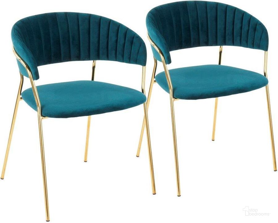 The appearance of Tania Contemporary-Glam Chair In Gold Metal With Teal Velvet - Set Of 2 designed by Lumisource in the modern / contemporary interior design. This teal piece of furniture  was selected by 1StopBedrooms from Tania Collection to add a touch of cosiness and style into your home. Sku: CH-TANIA AU+TL2. Product Type: Chair. Material: Velvet. Image1