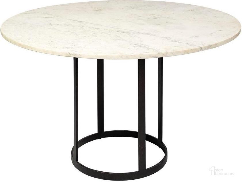 The appearance of Tanner Ii 48 Inch Round White Marble Top Black Metal Base Dining Table designed by Mercana in the modern / contemporary interior design. This white and black piece of furniture  was selected by 1StopBedrooms from Tanner Collection to add a touch of cosiness and style into your home. Sku: 68849-AB. Table Base Style: Pedestal. Table Top Shape: Round. Material: Metal. Product Type: Dining Table. Size: 48". Image1