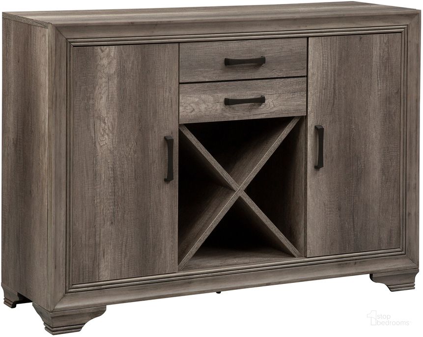 The appearance of Tanners Creek Greystone Server designed by Liberty in the transitional interior design. This gray piece of furniture  was selected by 1StopBedrooms from Tanners Creek Collection to add a touch of cosiness and style into your home. Sku: 686-SR5136. Material: Wood. Product Type: Buffets, Sideboards and Server. Image1
