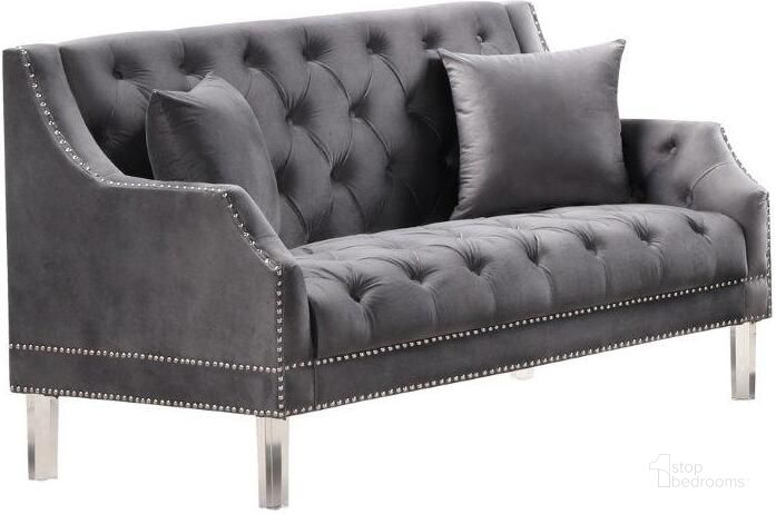 The appearance of Tao Tufted Velvet With Acrylic Legs Loveseat In Gray designed by Best Master Furniture in the modern / contemporary interior design. This gray piece of furniture  was selected by 1StopBedrooms from Tao Collection to add a touch of cosiness and style into your home. Sku: F005GLS. Product Type: Loveseat. Material: Velvet. Image1
