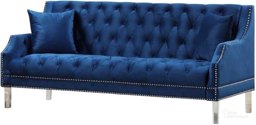 The appearance of Tao Tufted Velvet With Acrylic Legs Sofa In Blue designed by Best Master Furniture in the modern / contemporary interior design. This blue piece of furniture  was selected by 1StopBedrooms from Tao Collection to add a touch of cosiness and style into your home. Sku: F005BLSF. Product Type: Sofa. Material: Velvet. Image1
