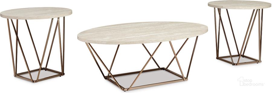 The appearance of Tarica Two Tone Table Set of 3 designed by Signature Design by Ashley in the modern / contemporary interior design. This two-tone piece of furniture  was selected by 1StopBedrooms from Tarica Collection to add a touch of cosiness and style into your home. Sku: T385-13. Material: Marble. Product Type: Occasional Table Set. Image1
