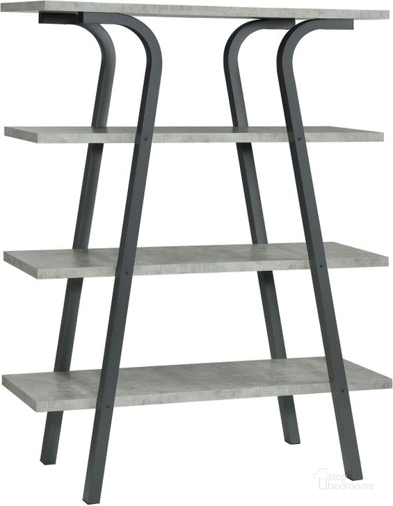 The appearance of Tatum 4-Tier Rectangular Bookcase Cement and Gunmetal designed by Coaster in the modern / contemporary interior design. This charcoal piece of furniture  was selected by 1StopBedrooms from Tatum Collection to add a touch of cosiness and style into your home. Sku: 805893. Product Type: Bookcase. Material: Melamine. Image1