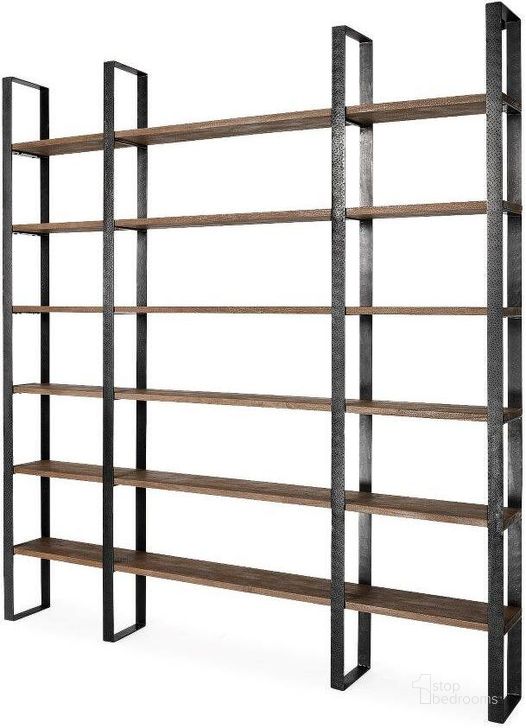 The appearance of Taunton Ii Dark Brown Wood And Black Iron Six Shelving Unit designed by Mercana in the modern / contemporary interior design. This dark brown and black piece of furniture  was selected by 1StopBedrooms from Taunton Collection to add a touch of cosiness and style into your home. Sku: 50367-AB. Material: Wood. Product Type: Bookcase. Image1