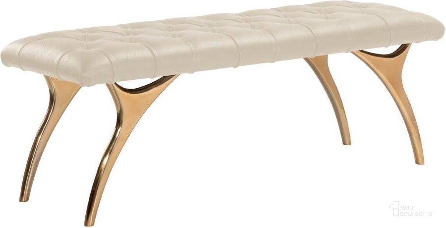 The appearance of Taylen Cream Leather Bench designed by Sunpan in the transitional interior design. This cream piece of furniture  was selected by 1StopBedrooms from Taylen Collection to add a touch of cosiness and style into your home. Sku: 105605. Material: Leather. Product Type: Bench. Image1