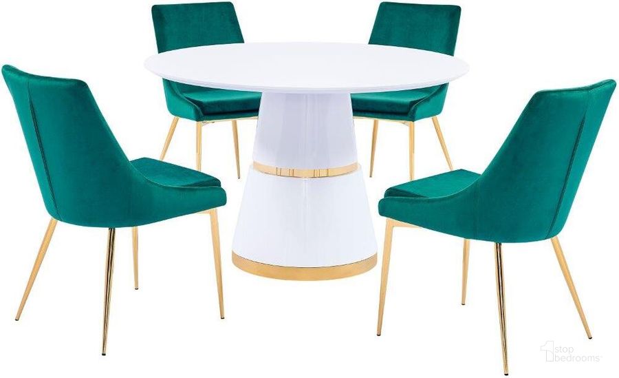 The appearance of Taylor 5 Piece Dining Set In Green designed by Best Master Furniture in the modern / contemporary interior design. This green piece of furniture  was selected by 1StopBedrooms from Taylor Collection to add a touch of cosiness and style into your home. Sku: T15GN5. Product Type: Dining Room Set. Material: Velvet. Image1