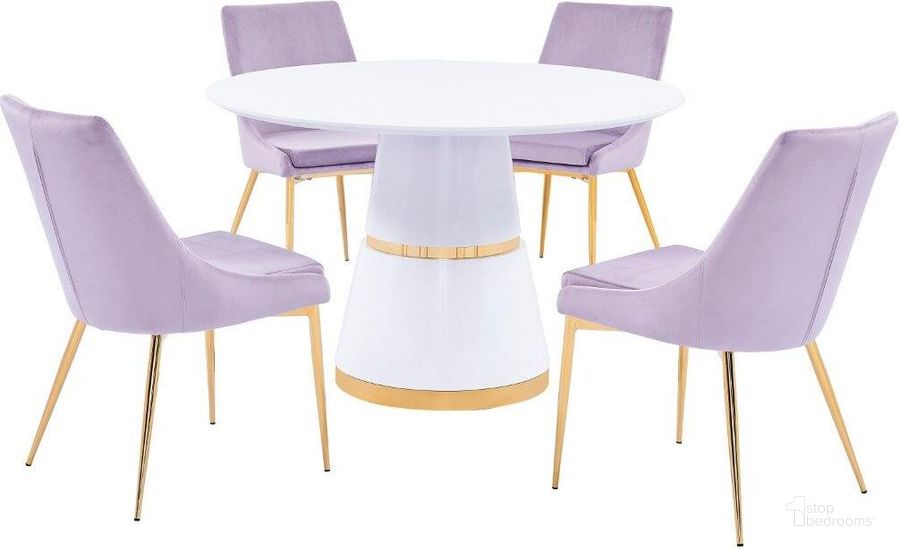 The appearance of Taylor 5 Piece Dining Set In Pink designed by Best Master Furniture in the modern / contemporary interior design. This pink piece of furniture  was selected by 1StopBedrooms from Taylor Collection to add a touch of cosiness and style into your home. Sku: T15P5. Product Type: Dining Room Set. Material: Velvet. Image1