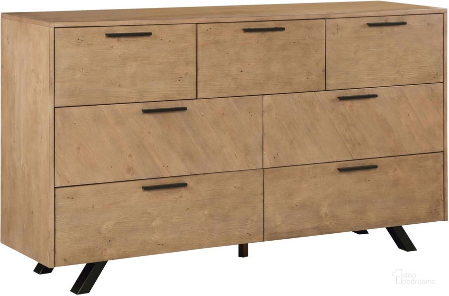 The appearance of Taylor 7-Drawer Rectangular Dresser Light Honey Brown designed by Coaster in the modern / contemporary interior design. This honey brown piece of furniture  was selected by 1StopBedrooms from Taylor Collection to add a touch of cosiness and style into your home. Sku: 223423. Product Type: Dresser. Material: MDF. Image1