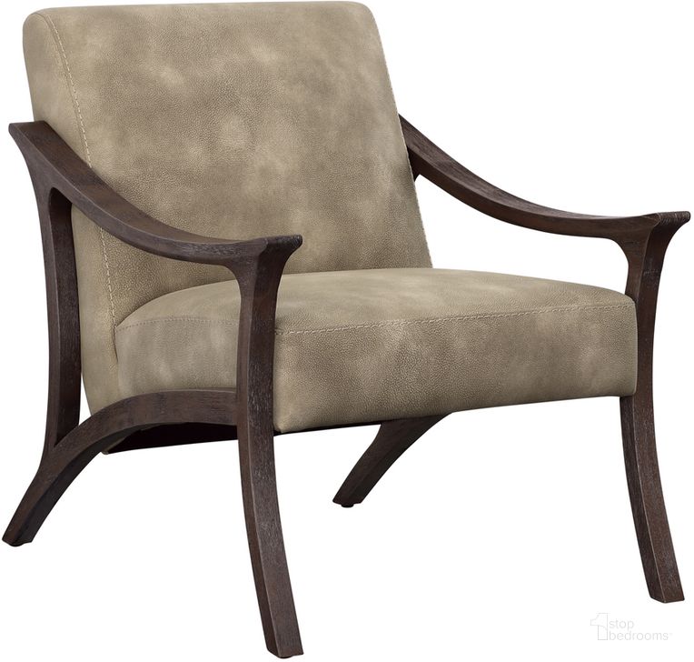 The appearance of Taylor Upholstered Grey Armchair With Wood Frame designed by Coast to Coast in the transitional interior design. This tan piece of furniture  was selected by 1StopBedrooms from Taylor Collection to add a touch of cosiness and style into your home. Sku: 90301. Material: Wood. Product Type: Accent Chair. Image1
