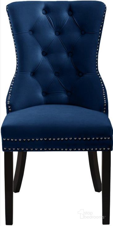 The appearance of Tealford Navy Velvet Dining Chair designed by Furnique in the modern / contemporary interior design. This navy velvet piece of furniture  was selected by 1StopBedrooms from Tealford Collection to add a touch of cosiness and style into your home. Sku: 740Navy-C. Material: Wood. Product Type: Dining Chair. Image1