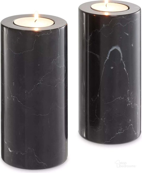 The appearance of Tealight Holder Tobor L Black Marble Set Of 2 designed by Eichholtz in the modern / contemporary interior design. This black piece of furniture  was selected by 1StopBedrooms from Tobor Collection to add a touch of cosiness and style into your home. Sku: 112682. Material: Marble. Product Type: Candle Holder. Image1