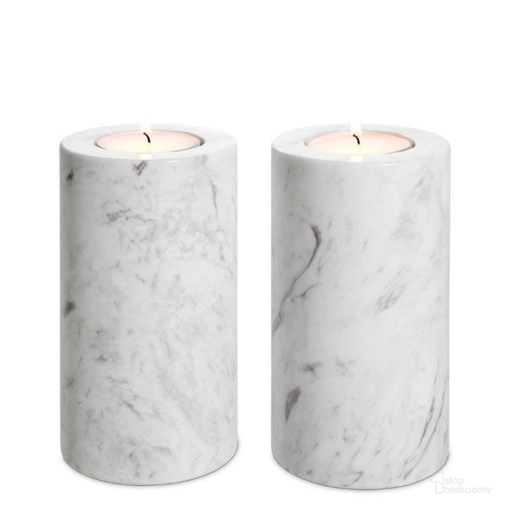 The appearance of Tealight Holder Tobor M White Marble Set Of 2 designed by Eichholtz in the modern / contemporary interior design. This white marble piece of furniture  was selected by 1StopBedrooms from Tobor Collection to add a touch of cosiness and style into your home. Sku: 112683. Material: Marble. Product Type: Candle Holder. Image1