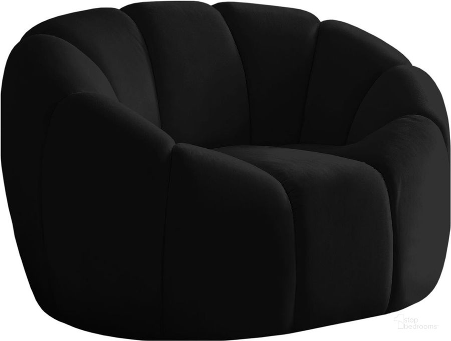 The appearance of Tealmore Black Velvet Chair designed by Furnique in the modern / contemporary interior design. This black velvet piece of furniture  was selected by 1StopBedrooms from Tealmore Collection to add a touch of cosiness and style into your home. Sku: 613Black-C. Product Type: Chair. Material: Velvet. Image1