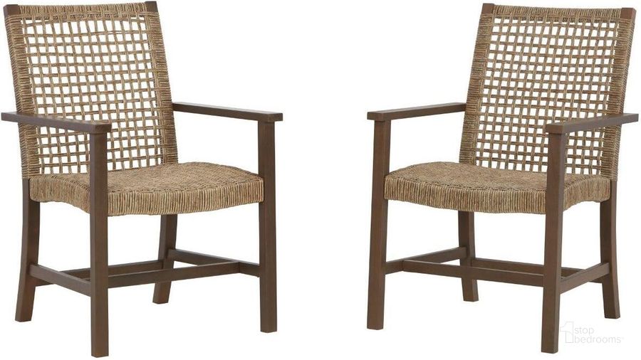 The appearance of Tebraska Brown Outdoor Chair Set of 2 designed by Isaac Tahari in the transitional interior design. This brown piece of furniture  was selected by 1StopBedrooms from Tebraska Collection to add a touch of cosiness and style into your home. Sku: P730-601A. Product Type: Outdoor Dining Chair. Image1
