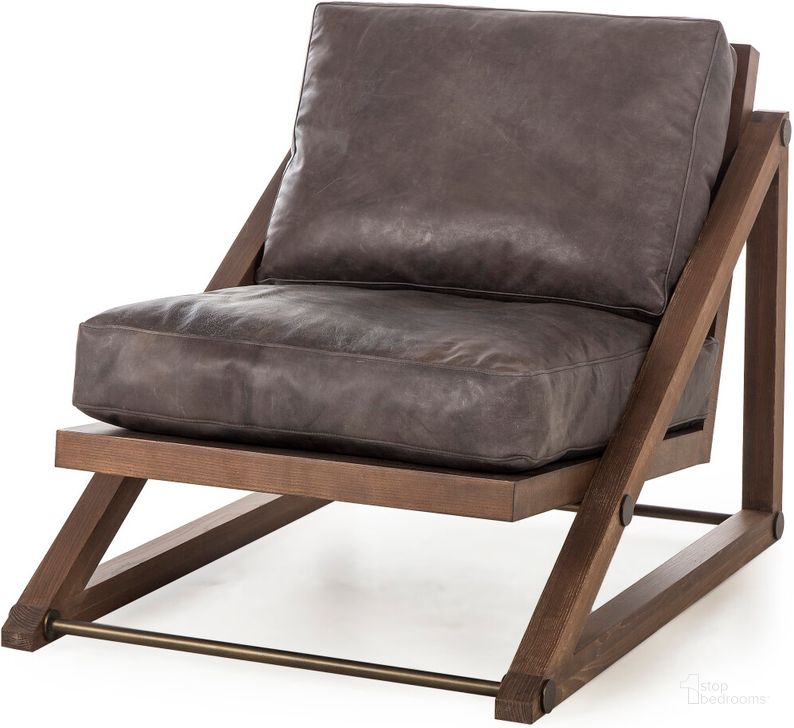 The appearance of Teddy Chair In Destroyed Black Leather designed by Sonder Living in the modern / contemporary interior design. This brown piece of furniture  was selected by 1StopBedrooms from  to add a touch of cosiness and style into your home. Sku: FG0702145. Material: Wood. Product Type: Chair. Image1