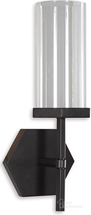 The appearance of Teelston Gunmetal Finish Wall Sconce designed by Signature Design by Ashley in the transitional interior design. This gunmetal piece of furniture  was selected by 1StopBedrooms from Teelston Collection to add a touch of cosiness and style into your home. Sku: A8010306. Material: Glass. Product Type: Wall Sconce. Image1