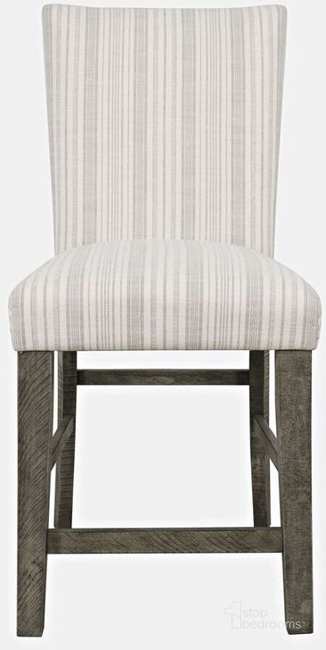 The appearance of Telluride Contemporary Rustic Pine Parsons Striped Upholstery Counter Stool Set of 2 In Grey designed by Jofran in the country / farmhouse interior design. This grey piece of furniture  was selected by 1StopBedrooms from Telluride Collection to add a touch of cosiness and style into your home. Sku: 2231-BS405KD. Material: Wood Veneer. Product Type: Barstool. Image1