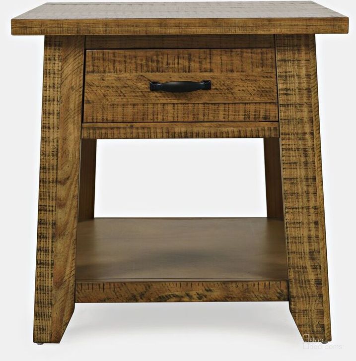 The appearance of Telluride Rustic Distressed Acacia End Table With Storage In Gold designed by Jofran in the country / farmhouse interior design. This gold piece of furniture  was selected by 1StopBedrooms from Telluride Collection to add a touch of cosiness and style into your home. Sku: 1800-13. Product Type: End Table. Material: Wood Veneer. Image1